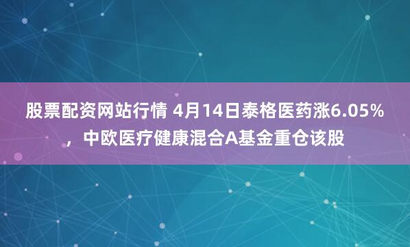 股票配资网站行情 4月14日泰格医药涨6.05%，中欧医疗健康混合A基金重仓该股